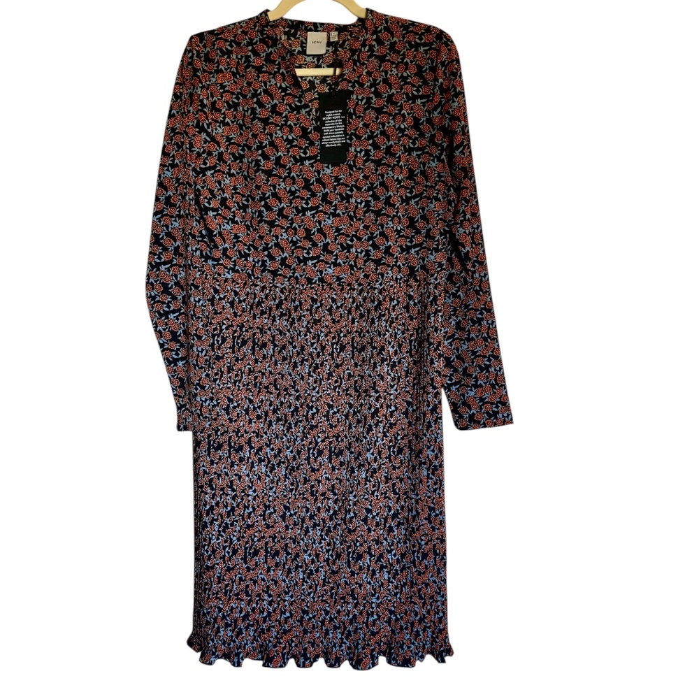 NWT ICHI Floral Pleated Midi Dress‎ Size Small